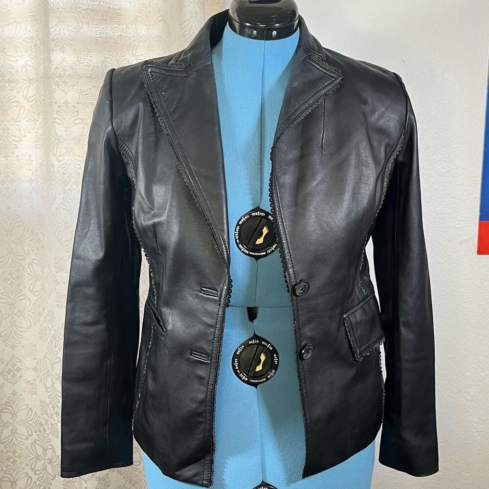 Alfani vintage black leather jacket- Women size S